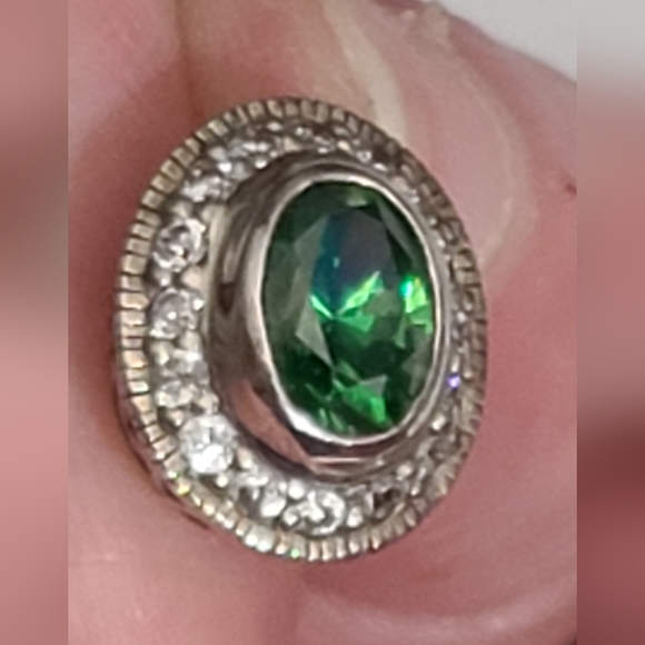 925 sterling green tourmaline diamonds earrings vintage sparkly - Picture 8 of 11